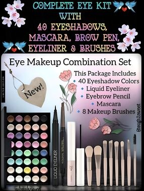 🆕️COMPLETE EYE KIT WITH 40 EYESHADOWS, MASCARA, BROW PEN, EYELINER & BRUSHES